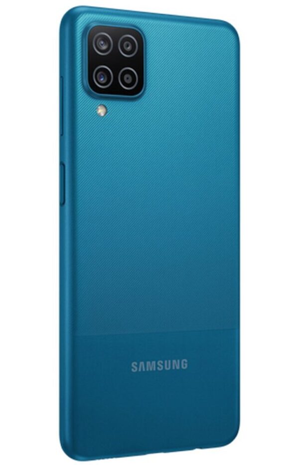 Samsung Galaxy A12 - Blauw - Achterkantkant Schreef links