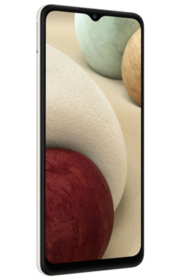 Samsung Galaxy A12 - Wit - Voorkant schreef links